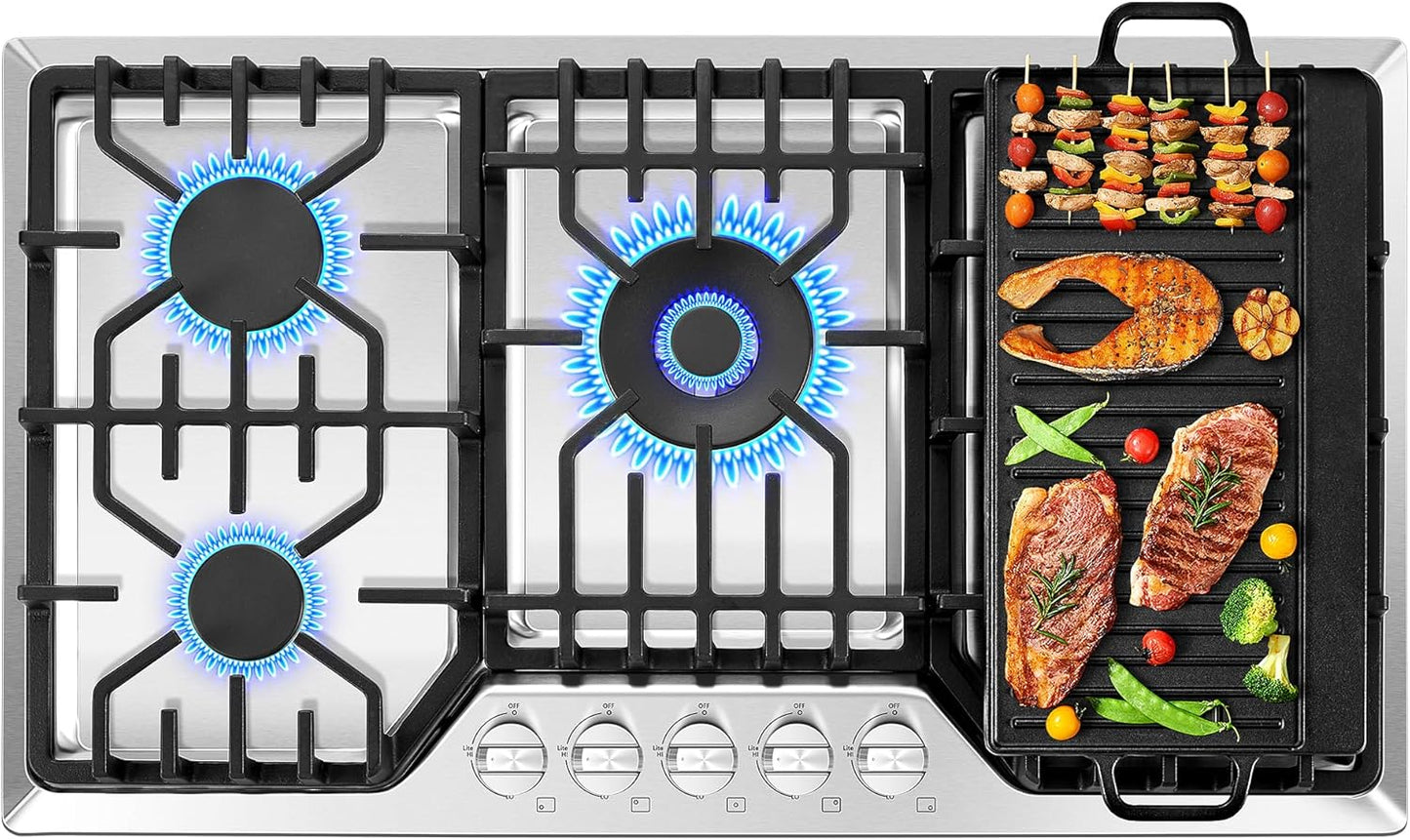 36 inch Gas Cooktop with Grill and 5 Italy Sabaf Burners