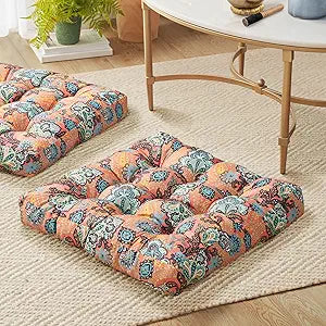 Boho Floor Cushions for Sitting Set of 2, Poppy Red Pillows