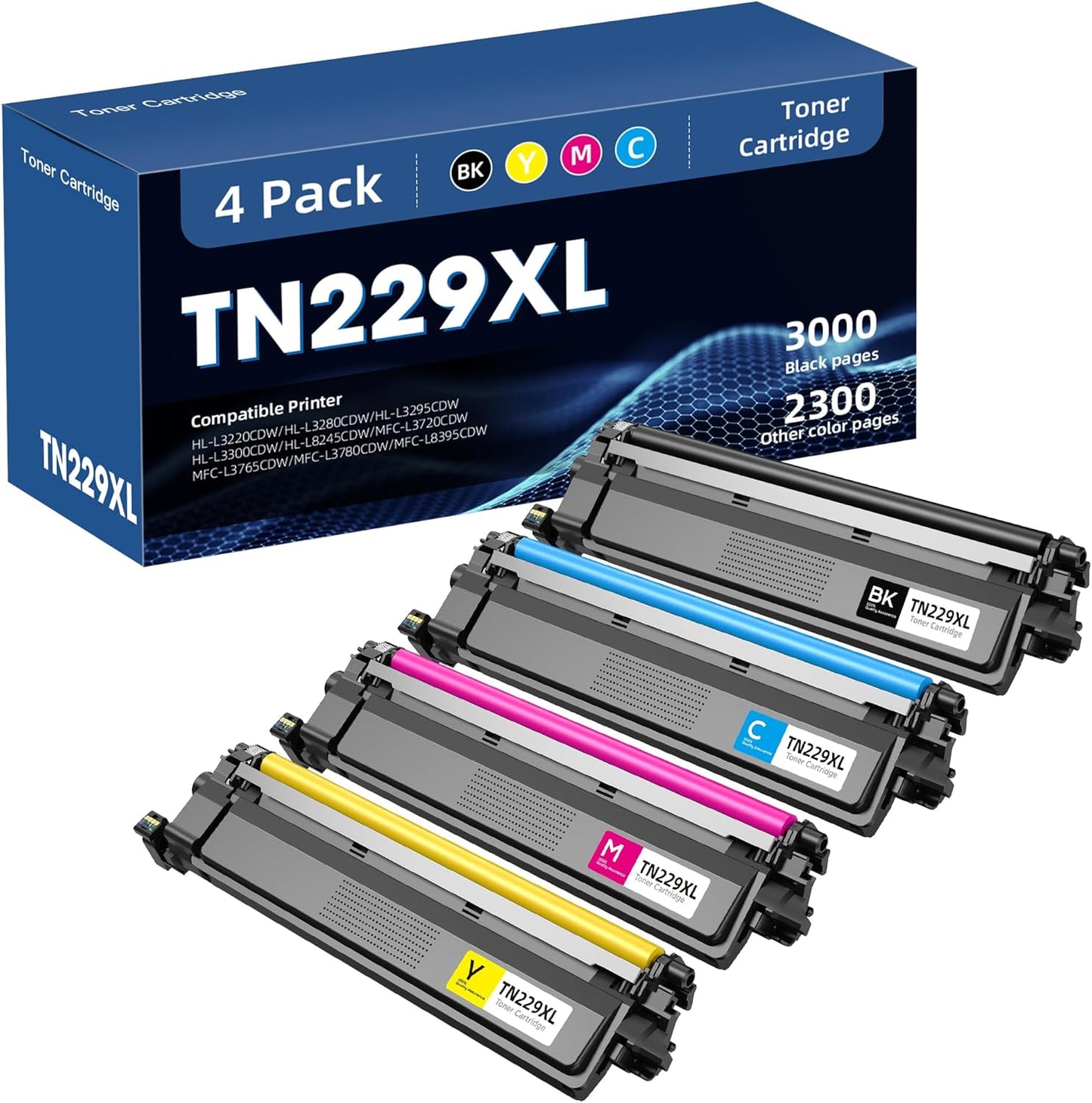 TN229XL High Yield Toner Cartridge for Brother Printers, 4 Pack