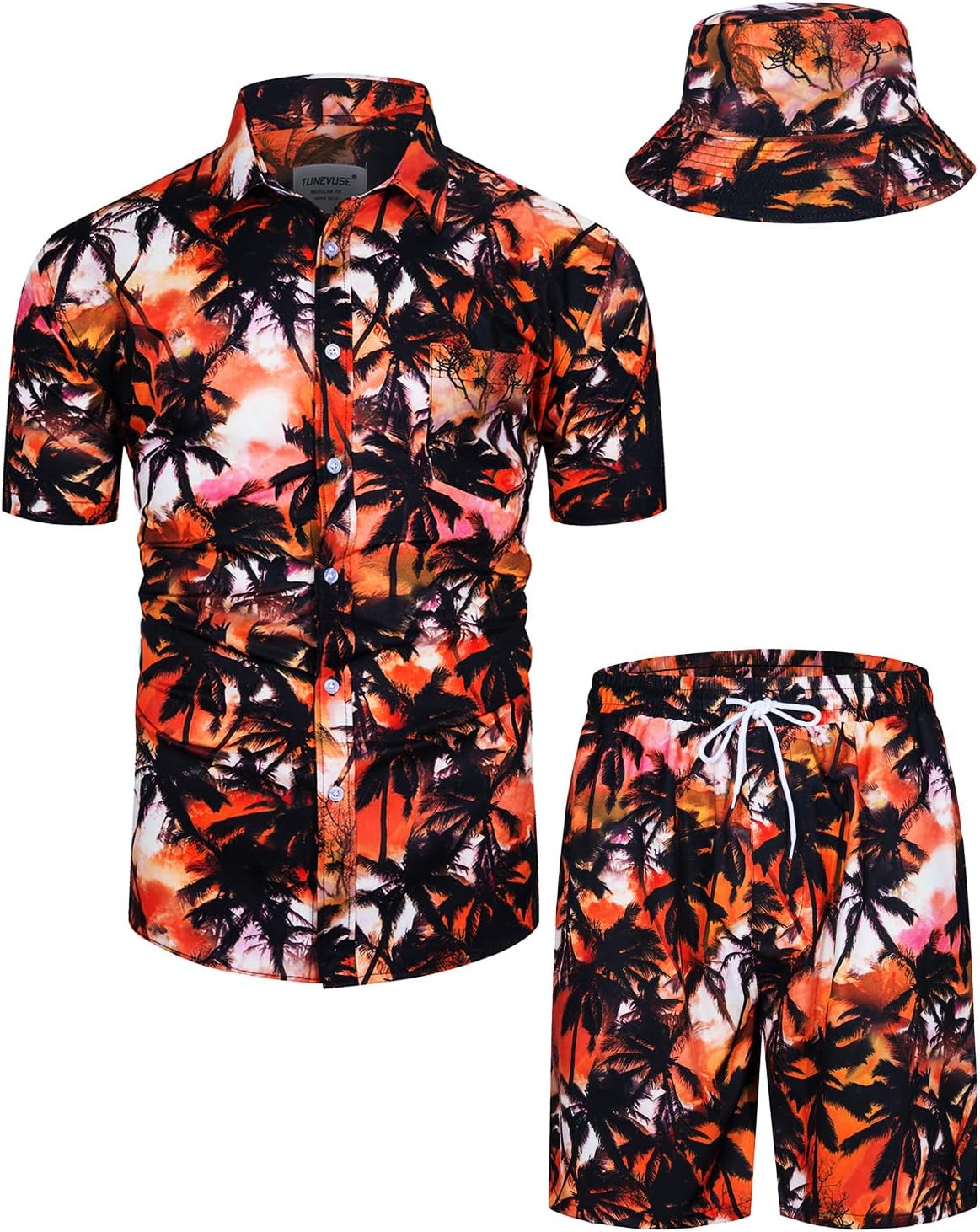 TUNEVUSE Mens Hawaiian Shirts and Shorts Set for Summer Fun