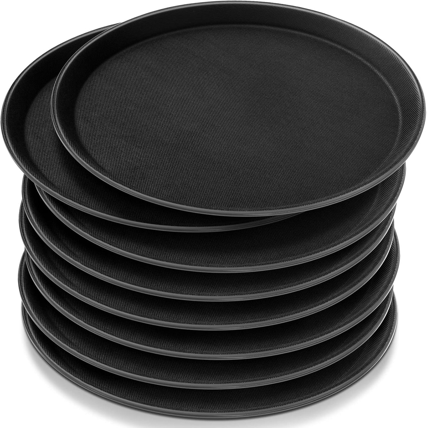 Zopeal 8 Pieces Black Round Serving Tray for Restaurants and Home