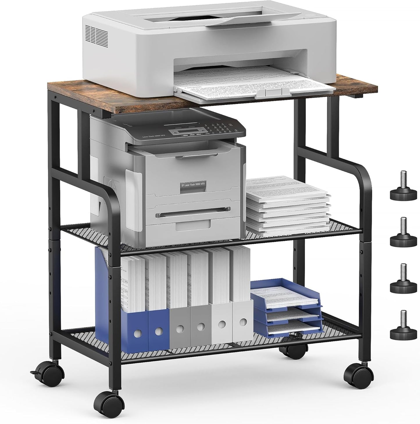 Adjustable 3-Tier Printer Stand on Wheels - Organize in Style!