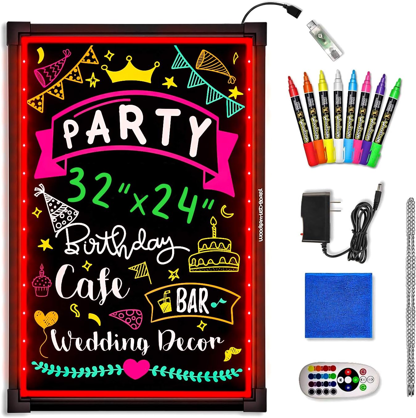 LED Message Writing Board - 32in x 24in Neon Sign for Events