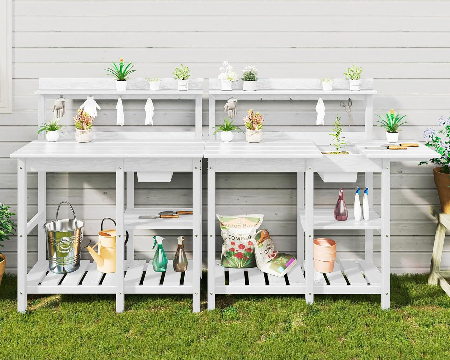 SERWALL Potting Table Set of 2 for All Weather Use - White