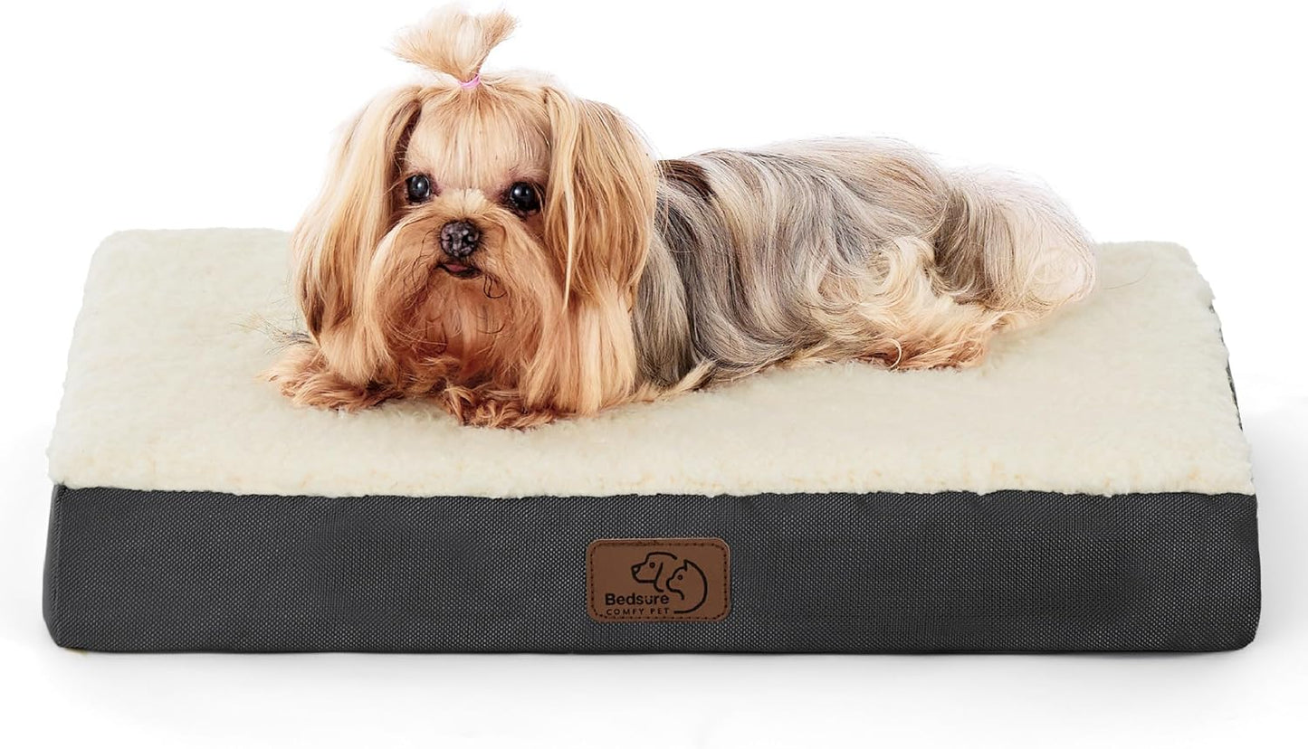 Comfy Flat Dog Bed for Small Dogs - Orthopedic Egg Crate Foam
