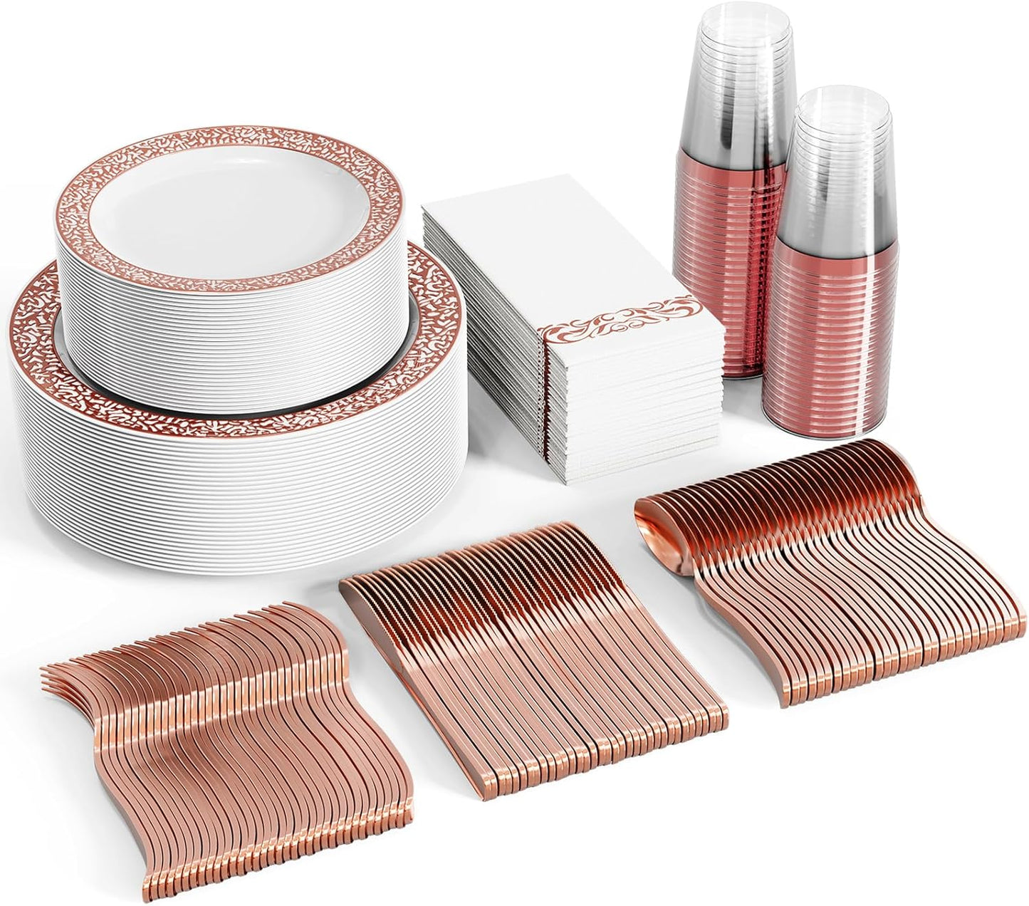 FOCUSLINE 350 Ct Rose Gold Dinnerware Set for 50 Guests