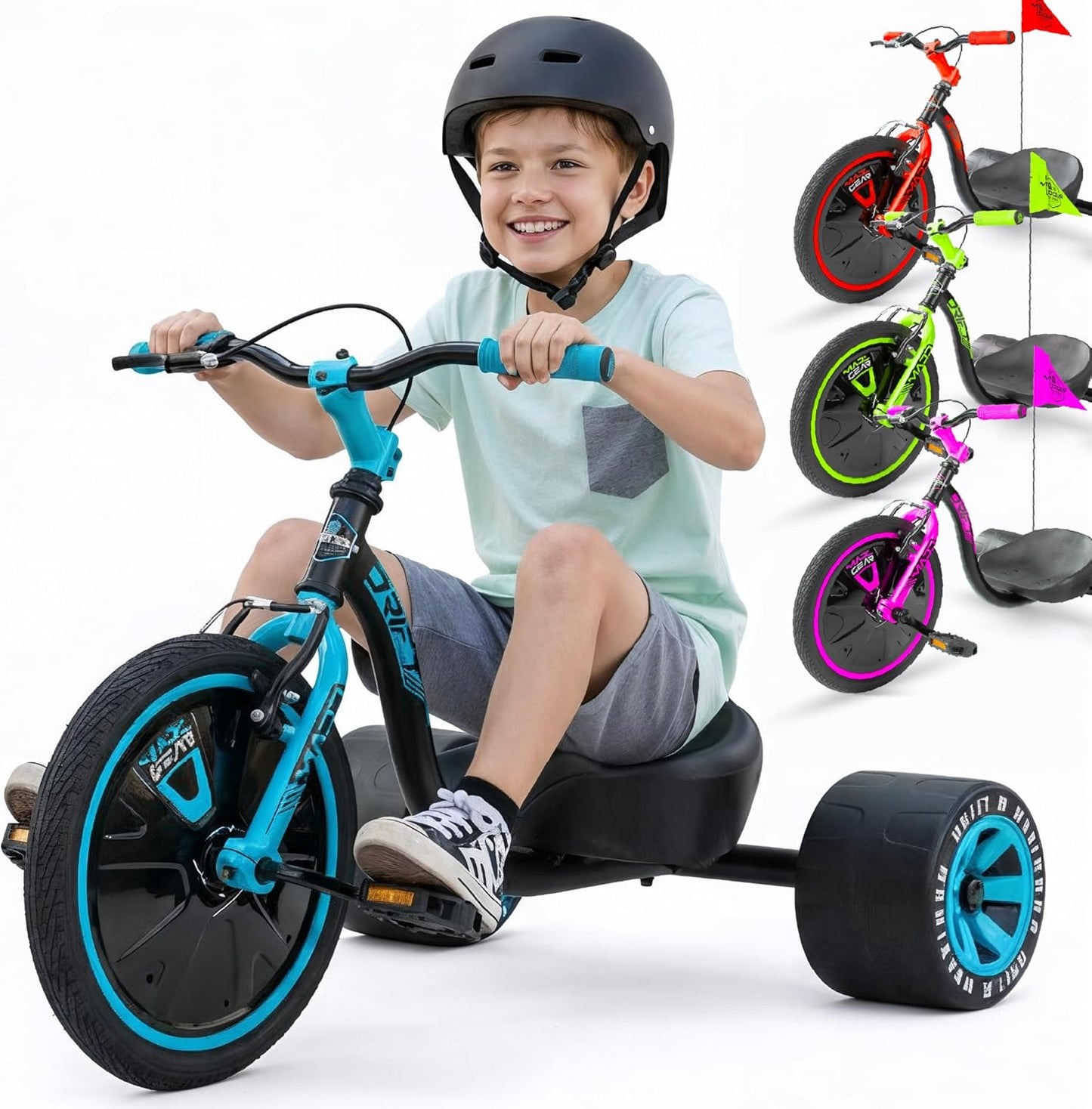 Drift Trike for Kids Ages 5+ with Adjustable Seat and Safety Flag
