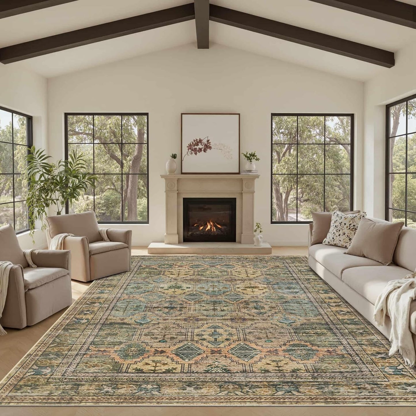 8x10 Area Rugs for Living Room Bedroom, Vintage Boho Design