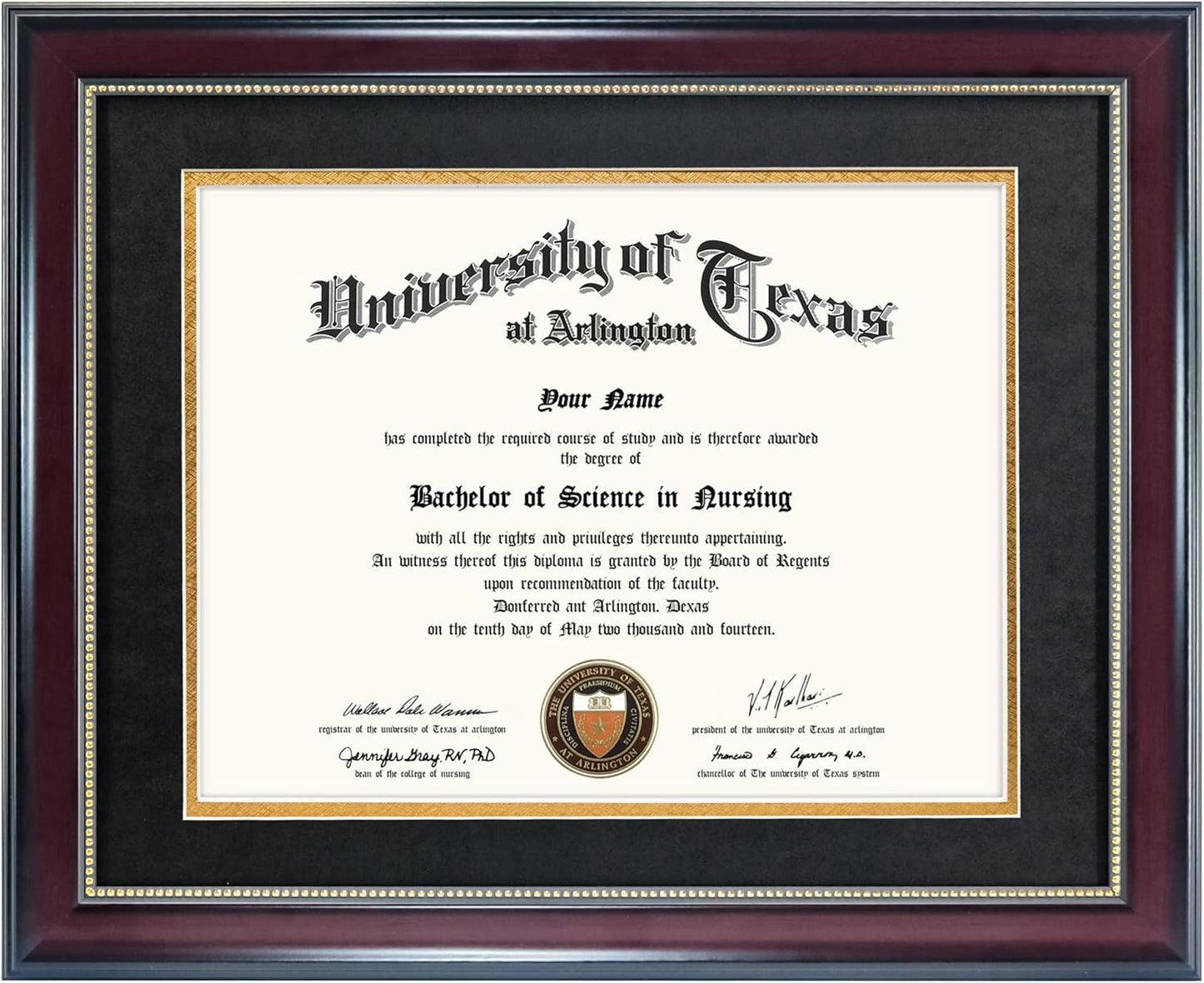 Elegant 8.5x11 Diploma Frame with Black over Gold Mat Design