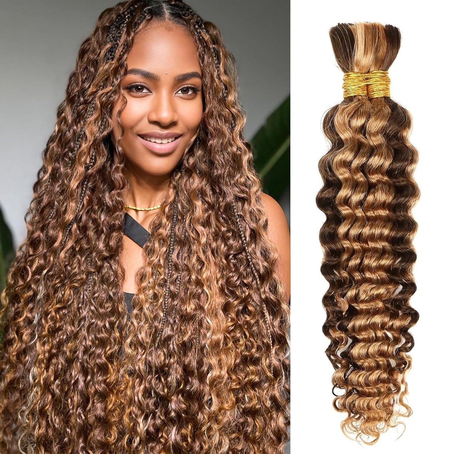 Human Braiding Hair 22 Inch Ombre Highlight Deep Wave Bundles