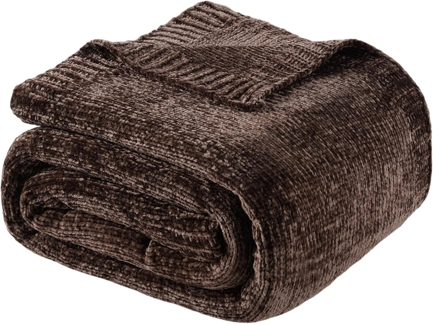 Soft Chenille Throw Blanket for Couch, Cozy Brown Blanket