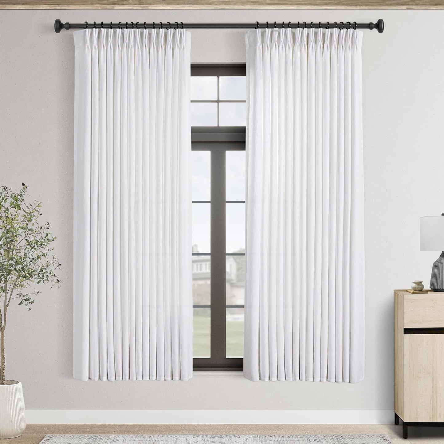 Pinch Pleated White Linen Curtains for Bedroom 78 inches Long