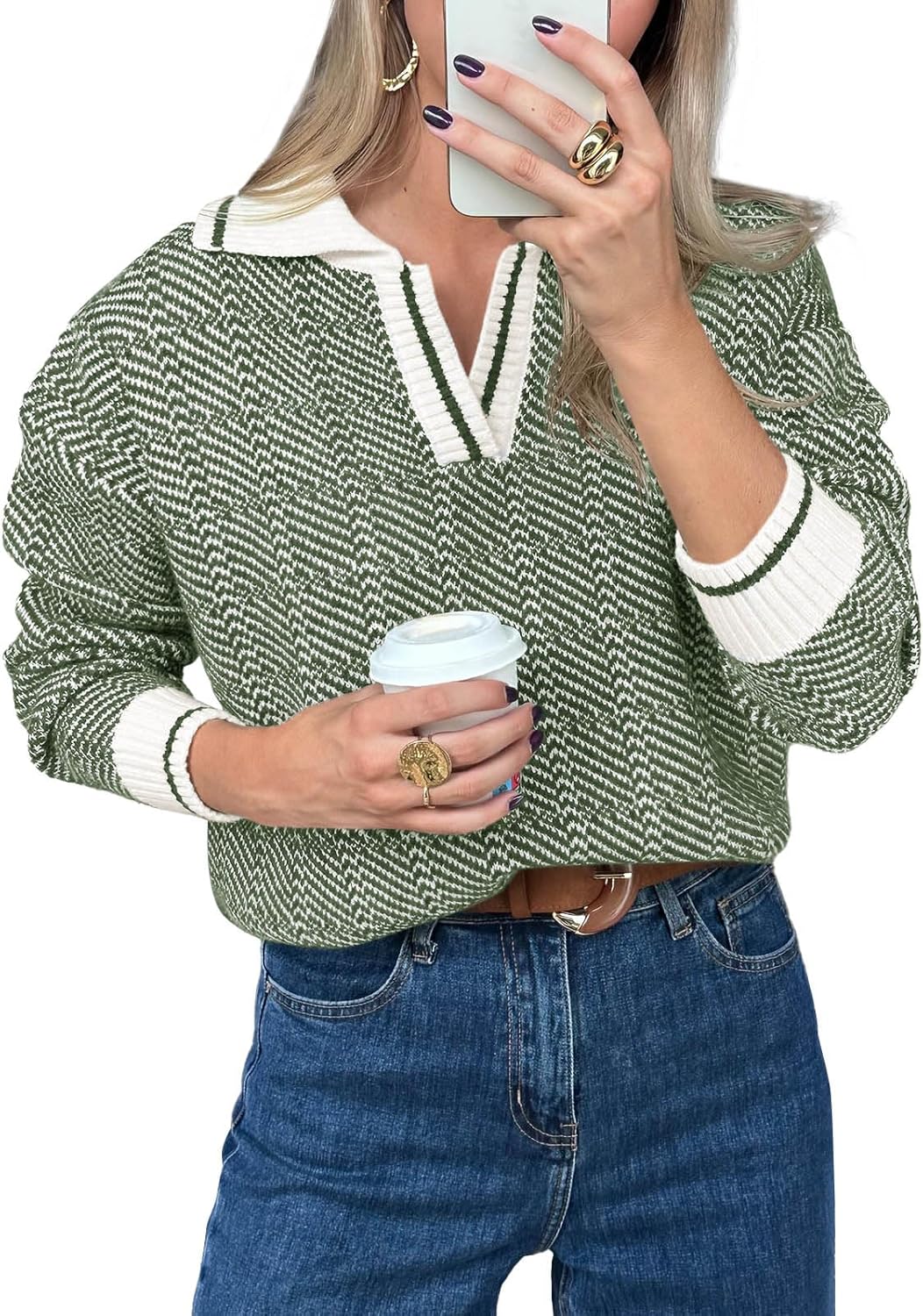 Saodimallsu Womens Fall Sweaters Tops V Neck Knit Pullover