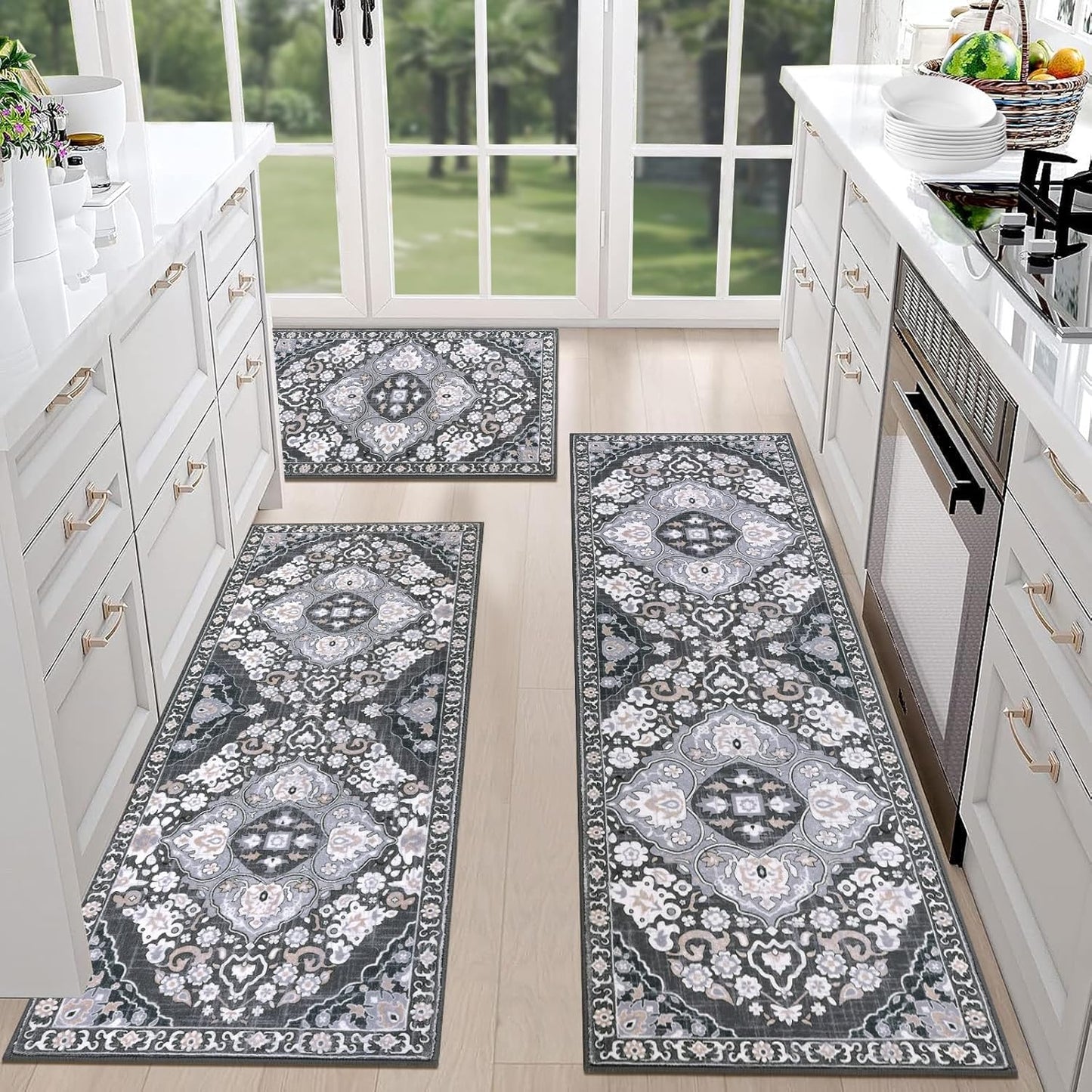 Farmhouse Kitchen Rugs Set of 3 Non Slip Washable Mats