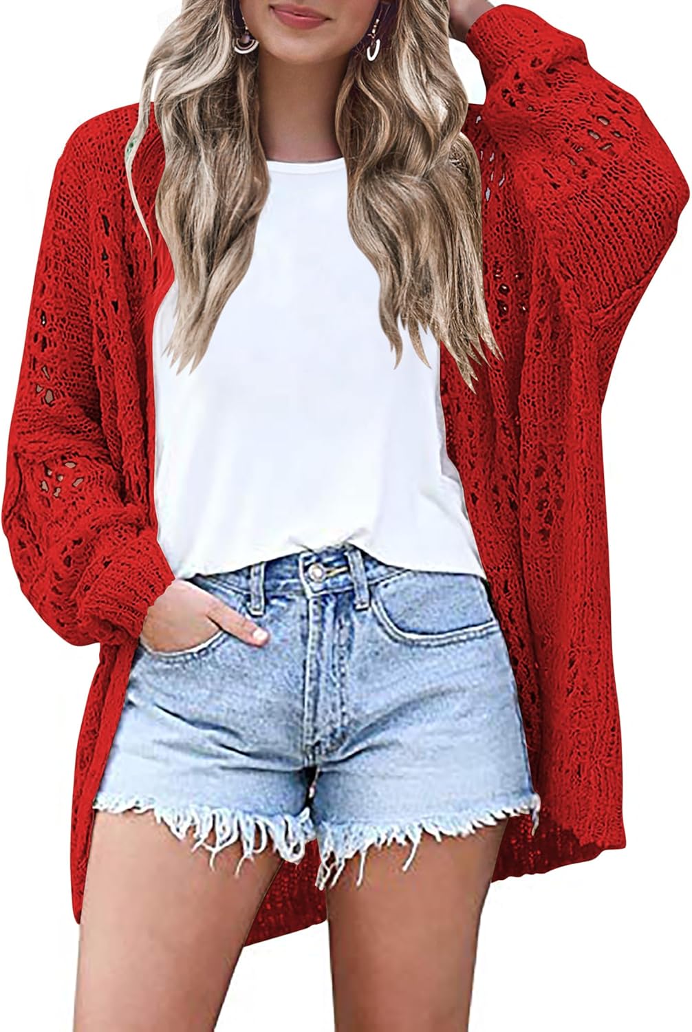 Lightweight Crochet Cardigan for Women - Stylish Open Front Knit
