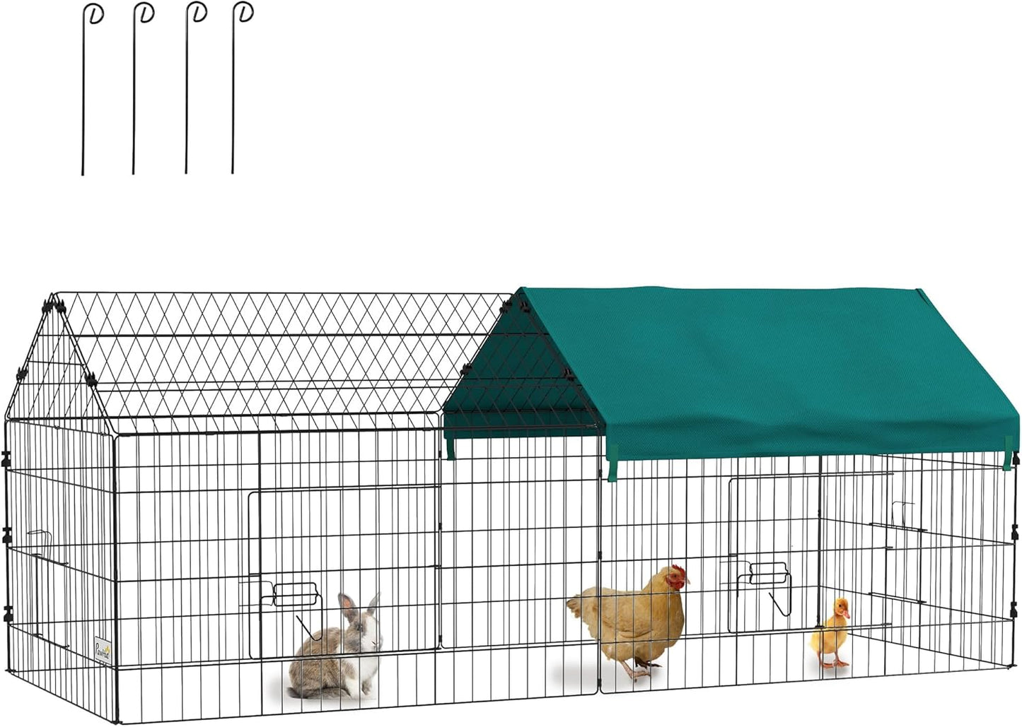 PawHut 73 L Metal Chicken Playpen for Small Animals with Roof