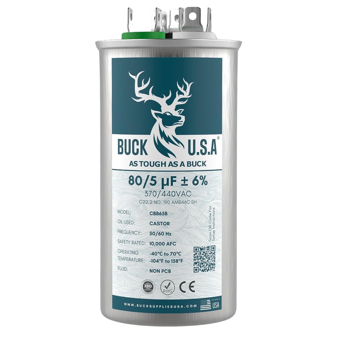 Buck 80+5uF Dual Run Round Start Capacitor for HVAC Systems