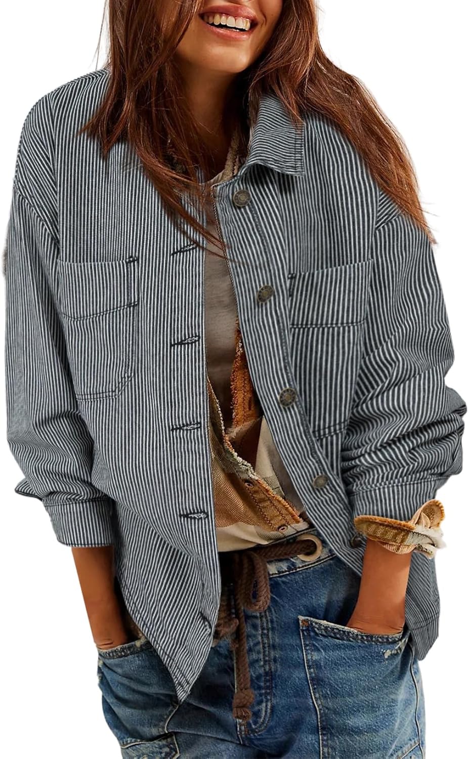 Trendy Oversized Boyfriend Jean Jacket for Women - Zimbaplatinum