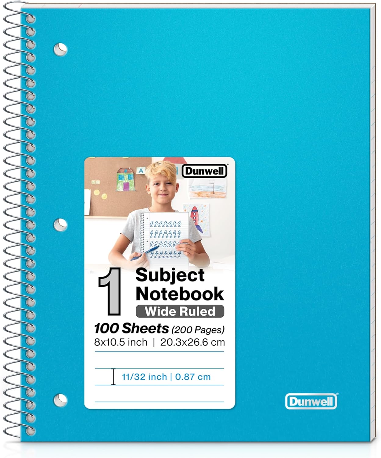 Dunwell Blue Spiral Notebook: Wide Ruled, Perforated Pages
