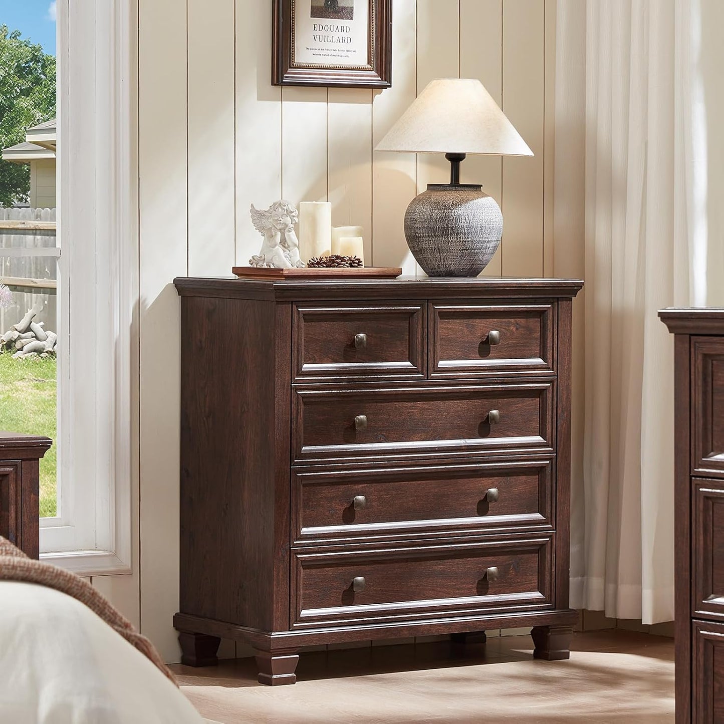 Farmhouse 5 Drawer Dresser for Bedroom - Rustic Vintage Chest