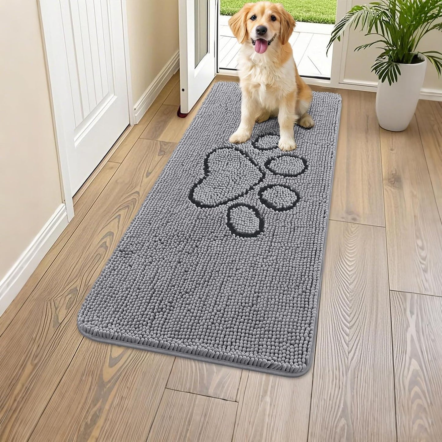 Smiry Dog Door Mat for Muddy Paws - Absorbent Chenille Rug