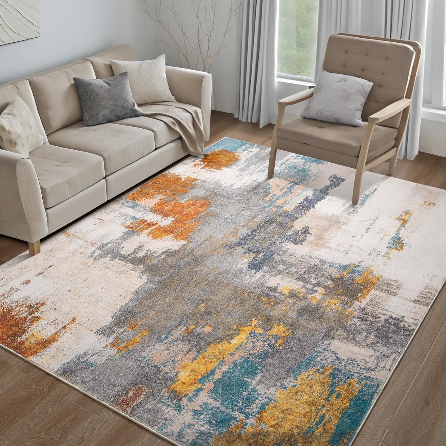 Kelarea 5x7 Modern Abstract Washable Rug for Living Room