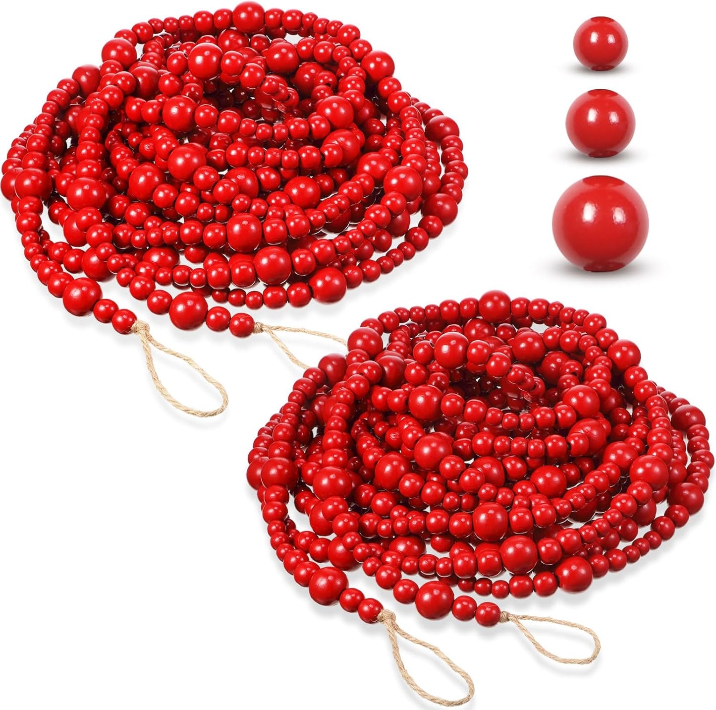 32.8 Feet Christmas Wooden Bead Garland for Rustic Decor