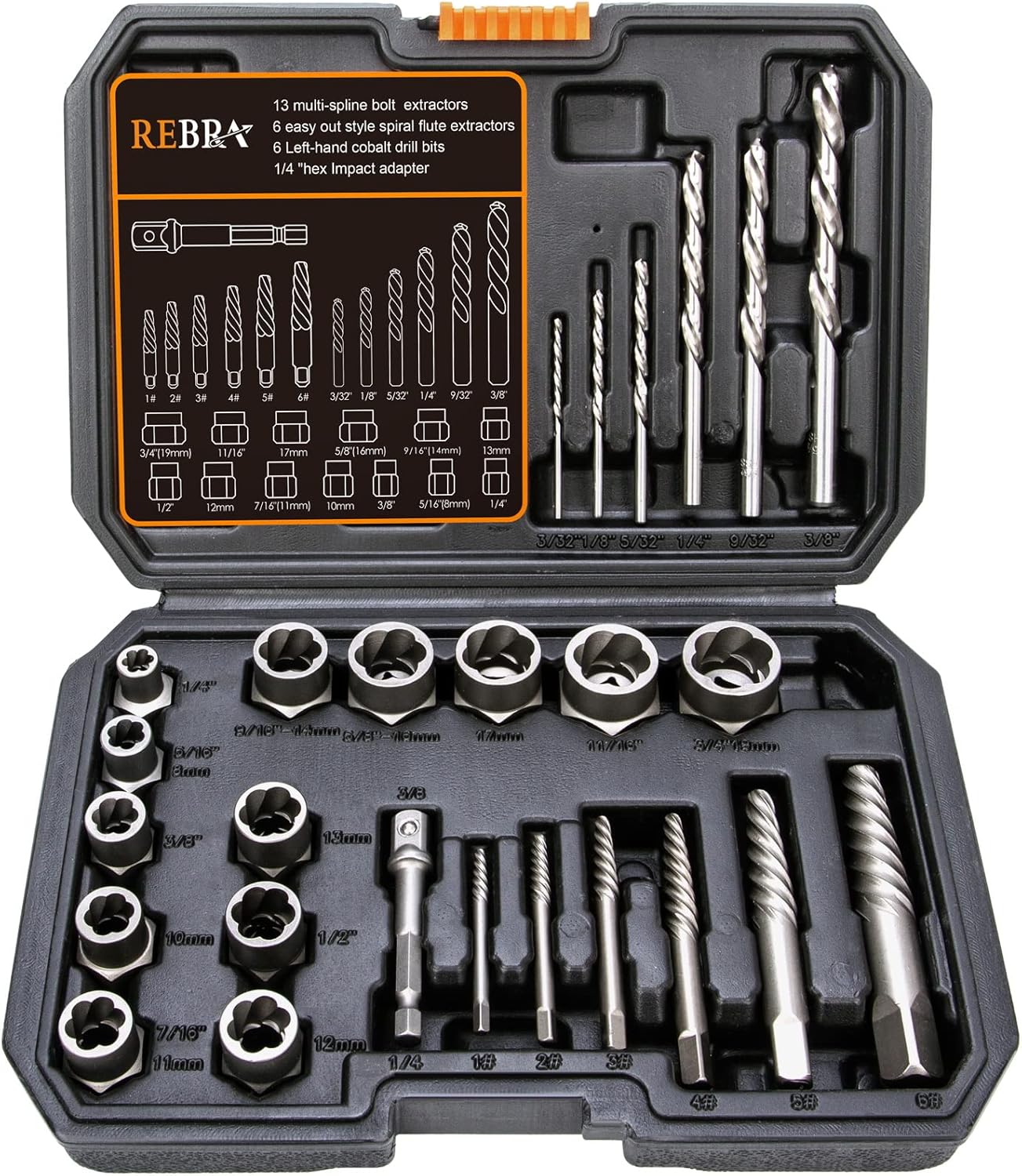 REBRA Screw Extractor and Left-Hand Drill Bit Set for Easy Removal
