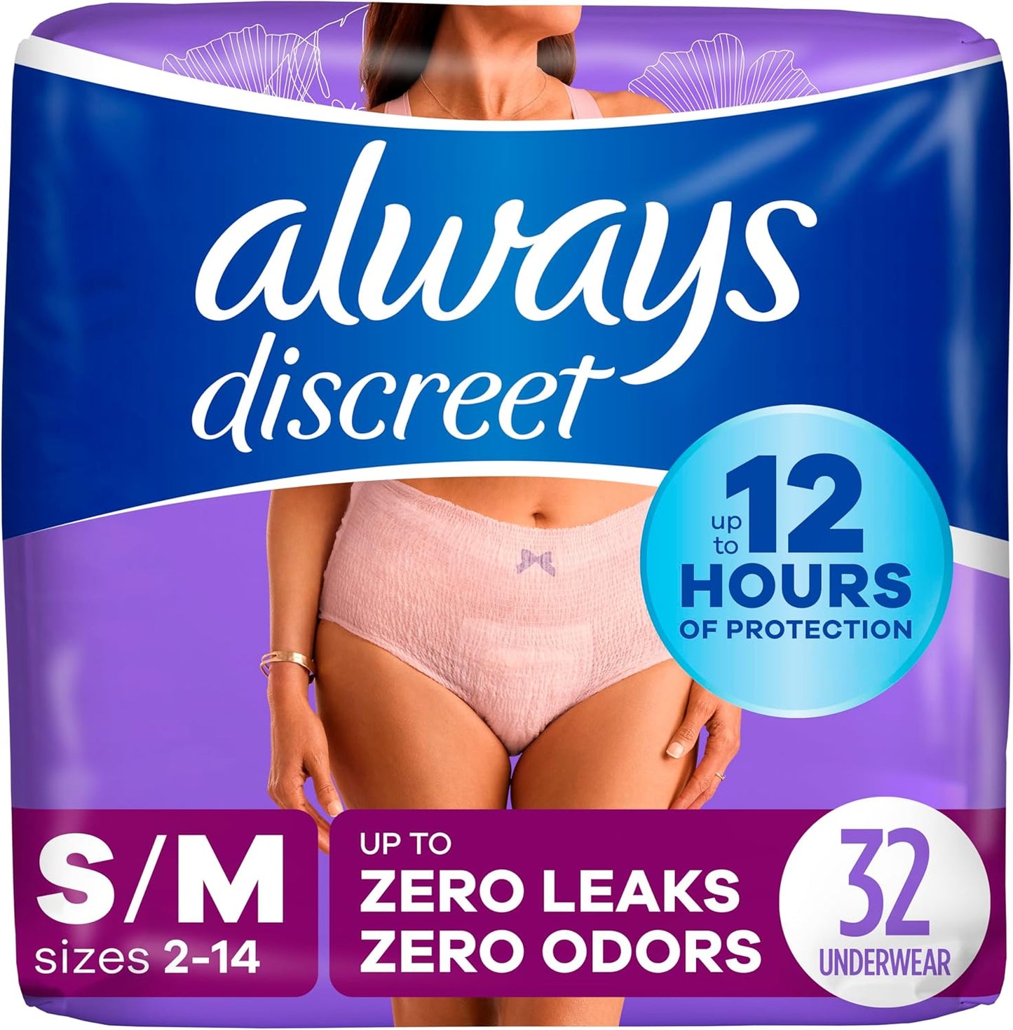 Always Discreet Women's Incontinence Underwear S/M, 32 ct: Maximum Protection