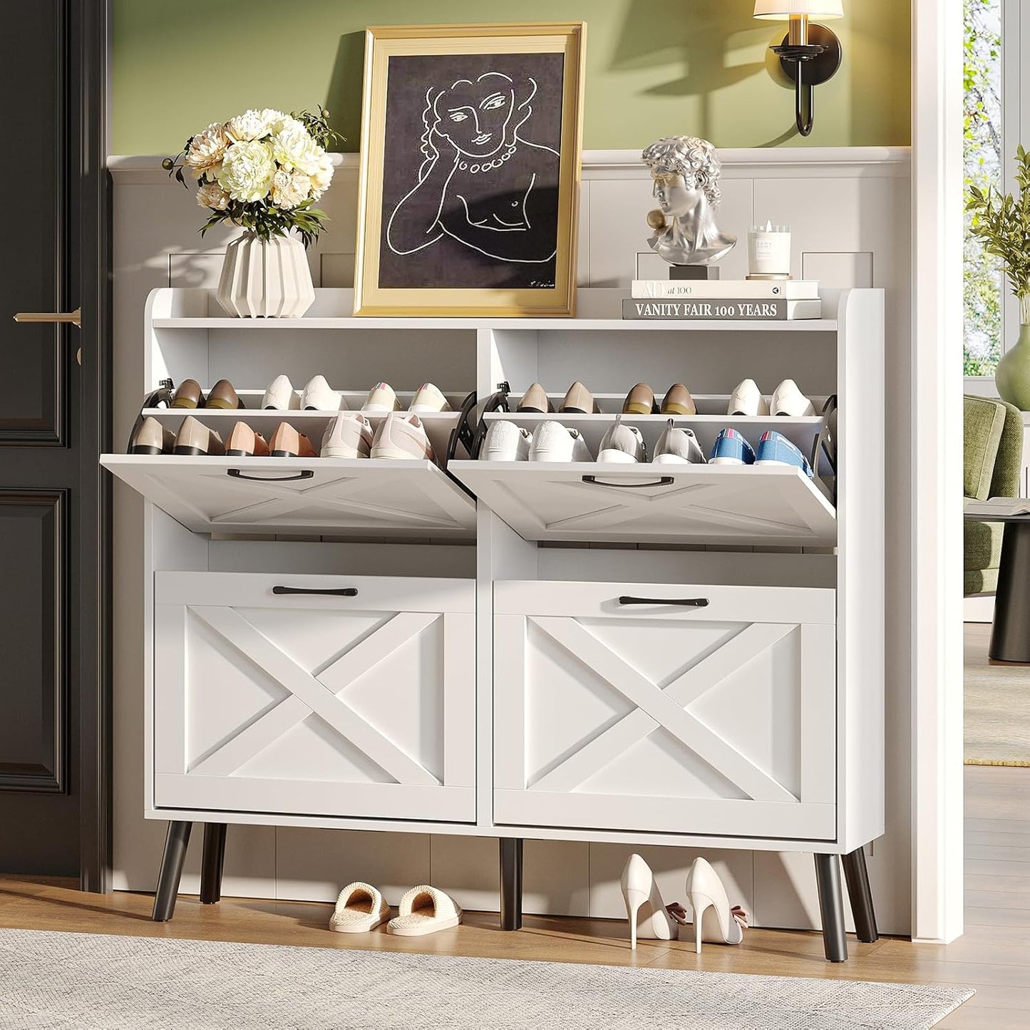 Maupvit Large Shoe Storage Cabinet with 4 Flip Drawers for Entryway