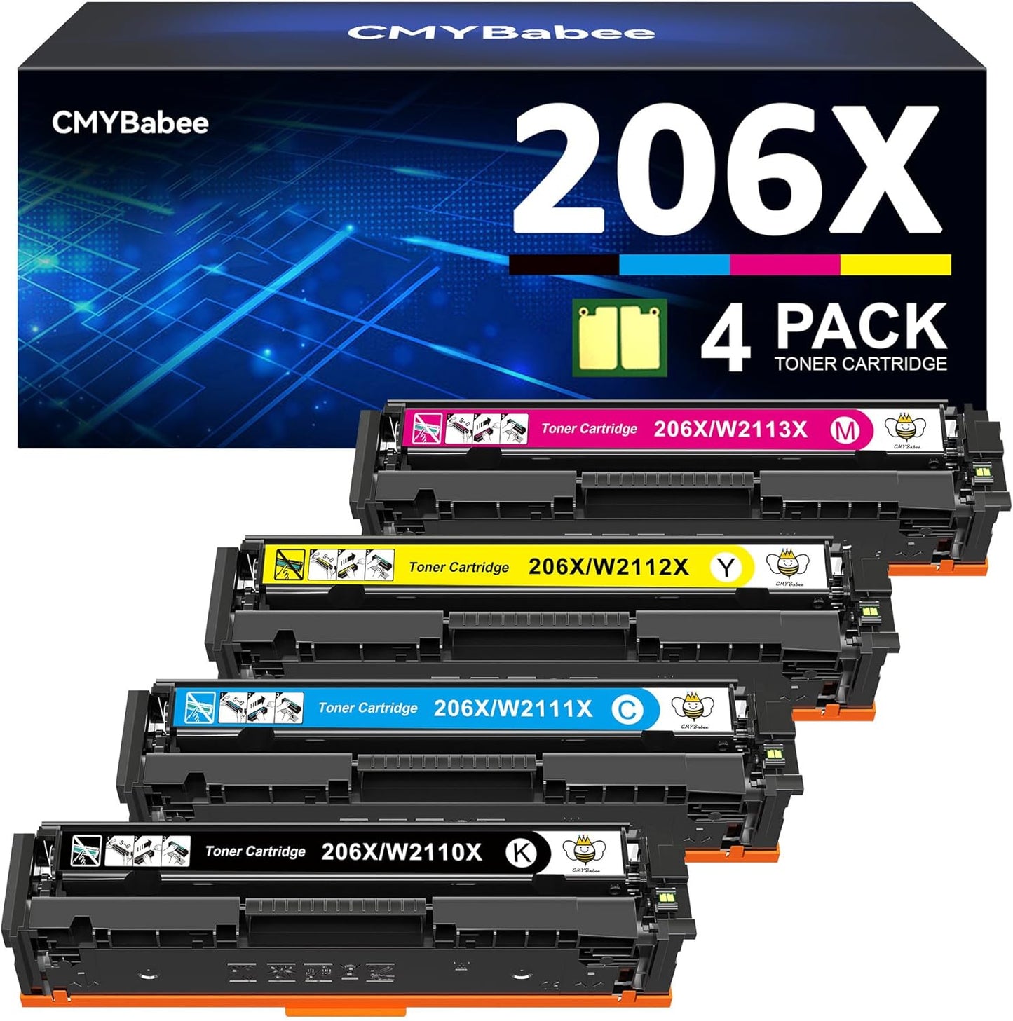 CMYBabee Compatible Toner Cartridge for HP 206X 206A - 4-Pack