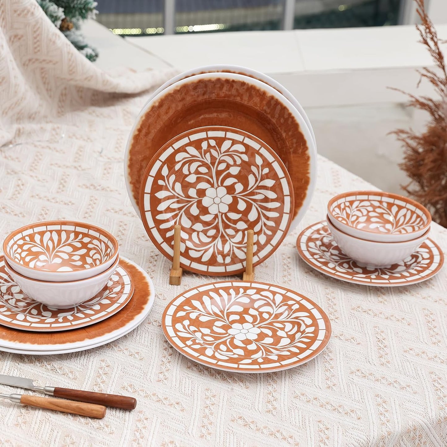Melamine Plates and Bowls Set for 4, Unbreakable Dinnerware