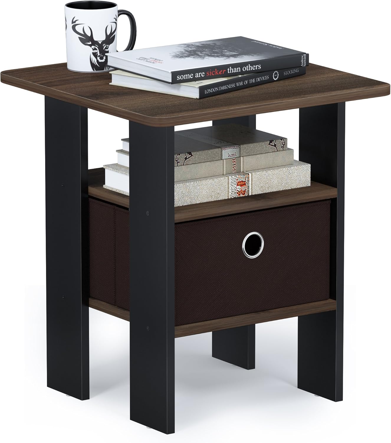 Furinno ANDREY Side Table with Open Shelves and Storage Bin