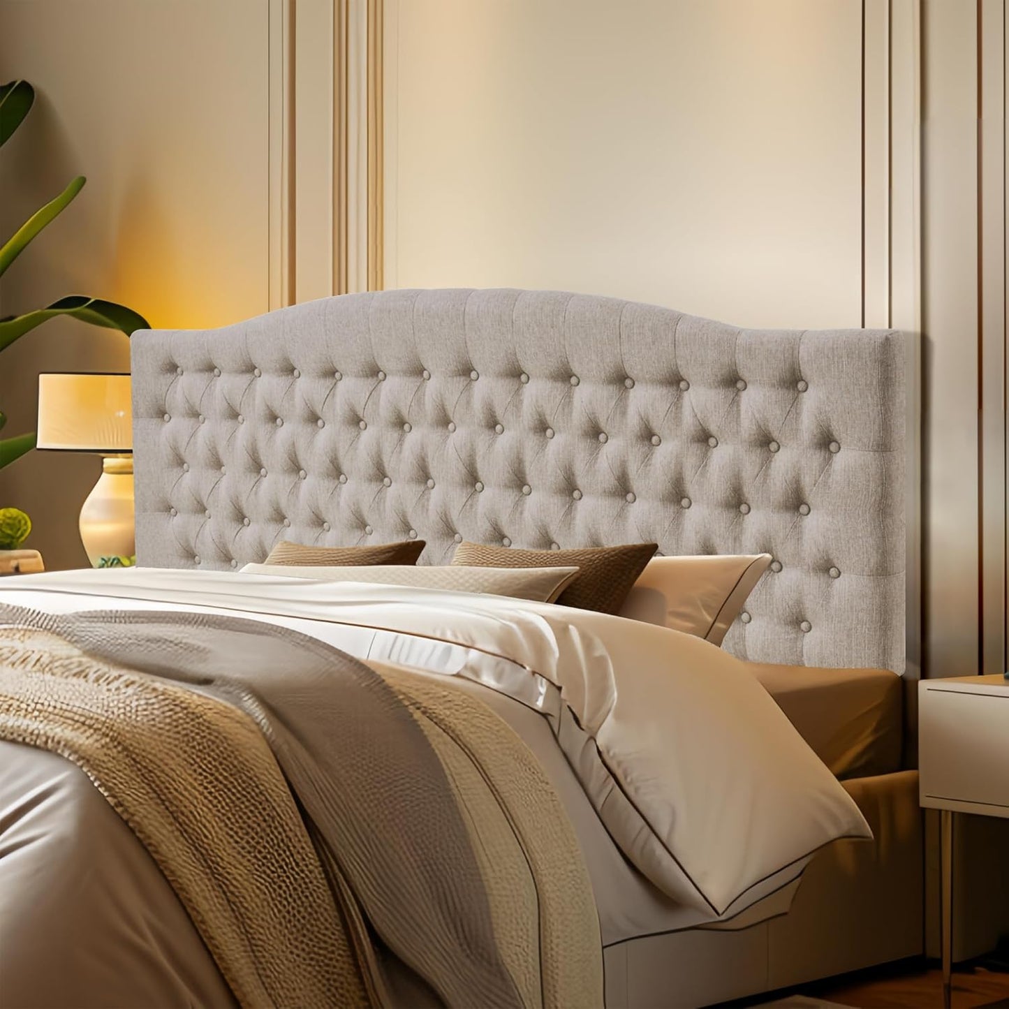 Linen Upholstered Headboard King Size with Modern Design Features