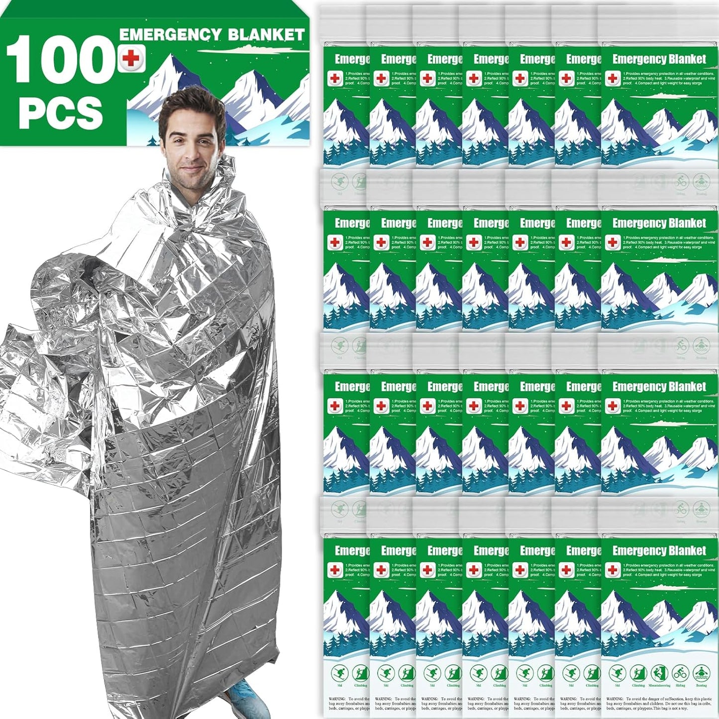 CXYARY 100 Pack Emergency Mylar Thermal Blankets for Survival