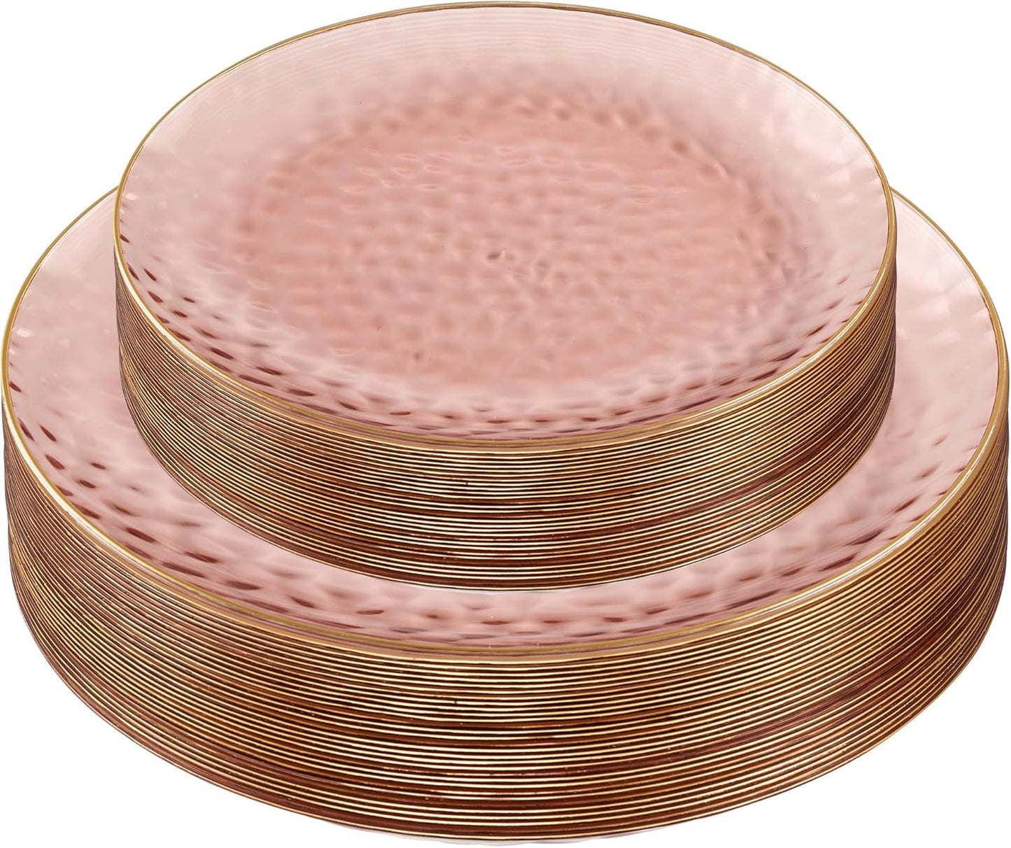 64 Piece Combo Plates Set - Elegant Rose Hammered Plastic Dishes