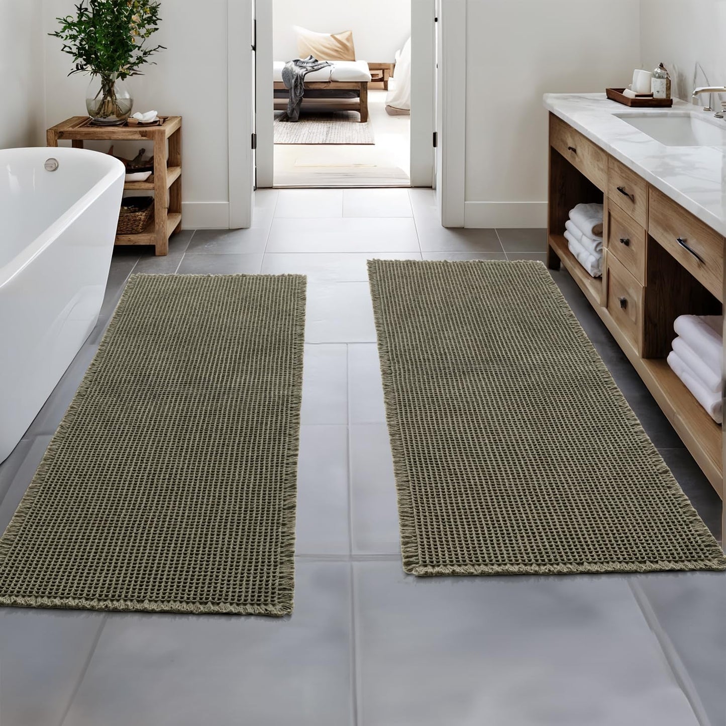 MIULEE Set of 2 Waffle Bathroom Runner Rugs for Comfort