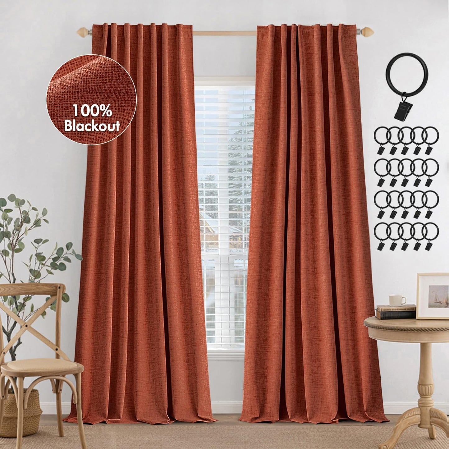 MIULEE 100% Blackout Curtains for Bedroom 90 inches Long