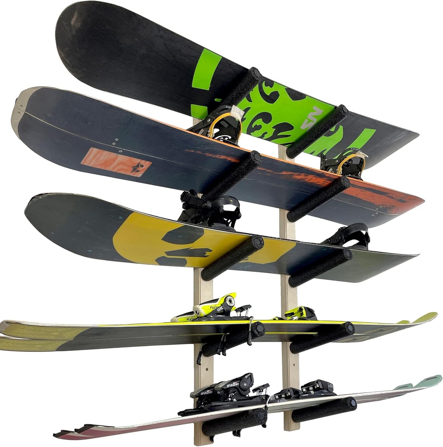 Space-Saving Snowboard Wall Rack - Holds 5 Boards