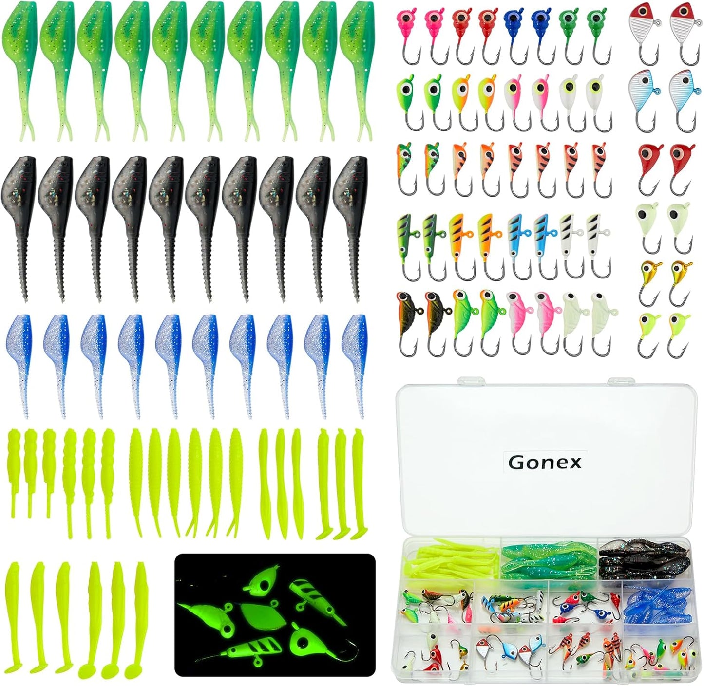 Gonex Ice Fishing Jig Kit - 62/106PCS for Targeting Walleye & More