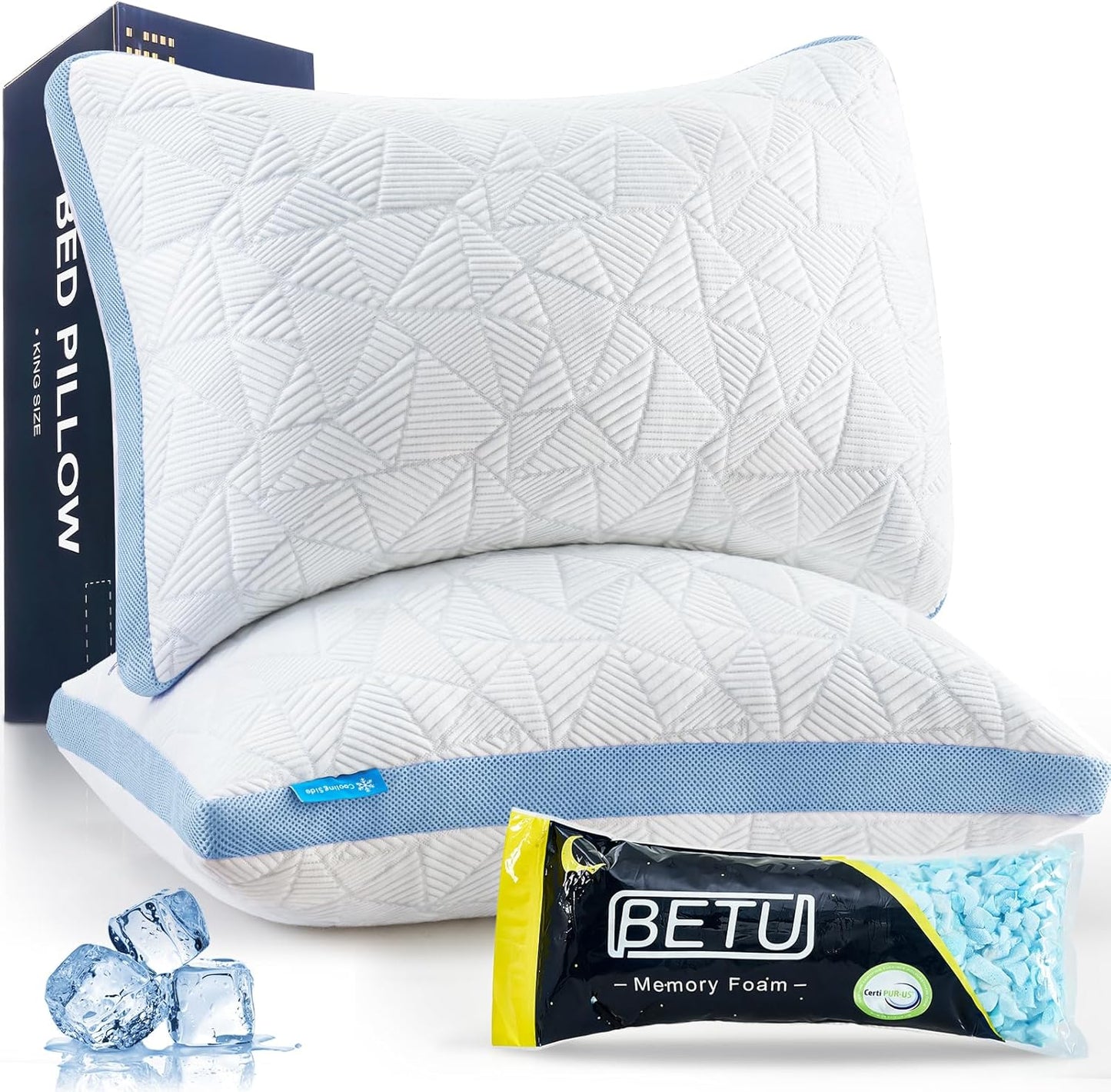 BETU Cooling Pillows Set of 2 for Hot Sleepers with Adjustable Support