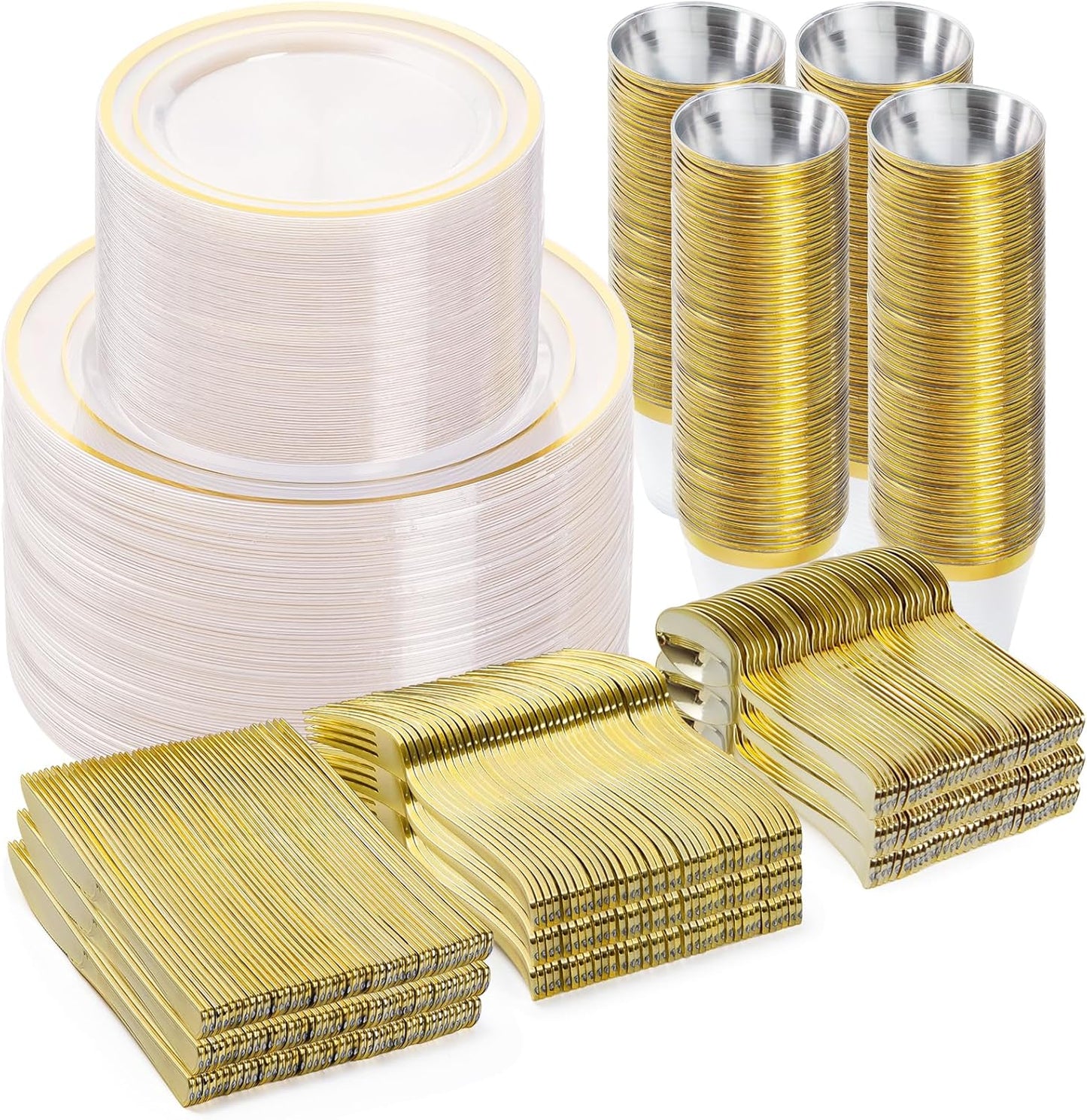 Clear Gold Dinnerware Set: Elegant 600PCS for 100 Guests