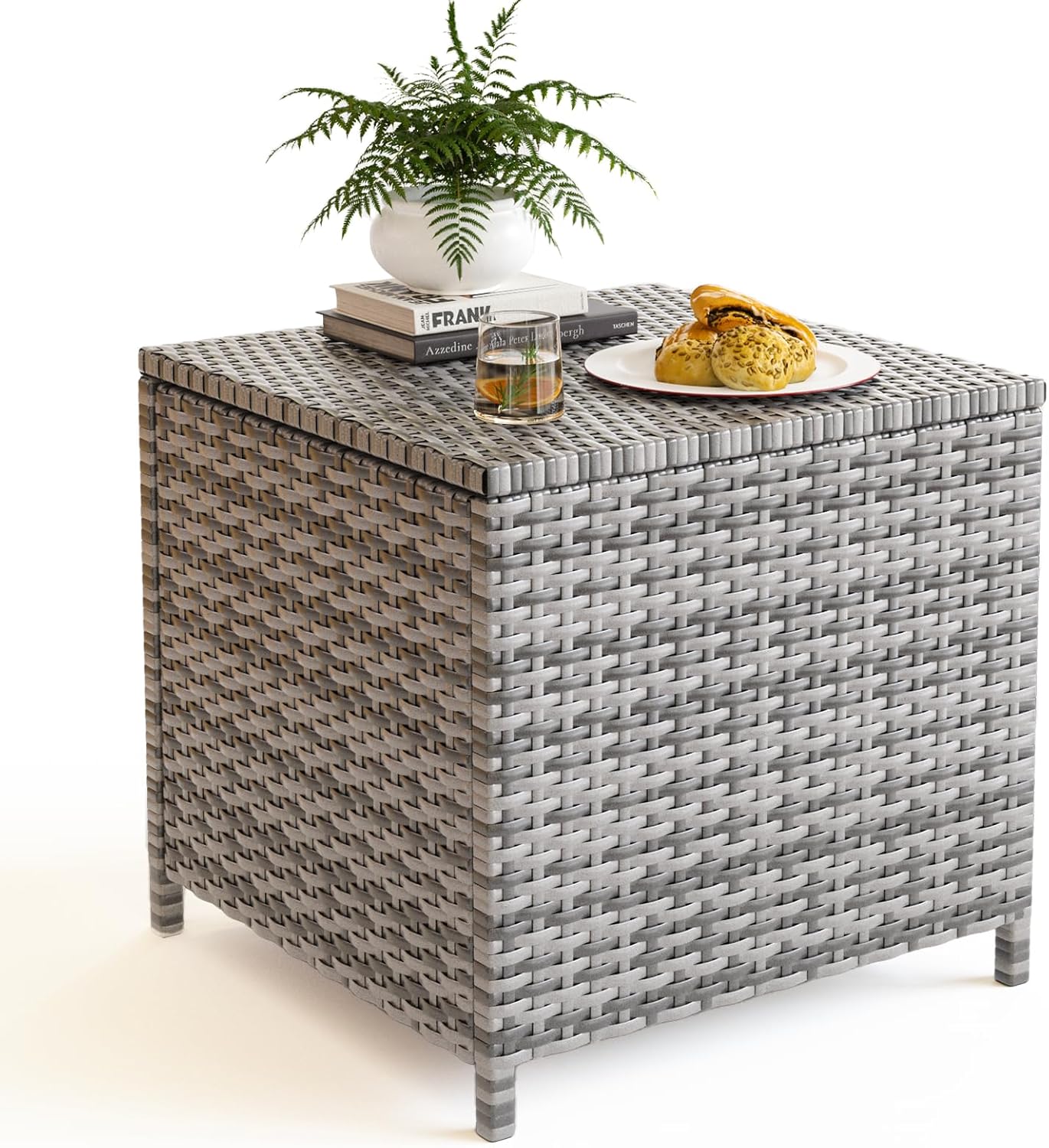 UDPATIO Outdoor Wicker Side Table with Storage for Patio Use