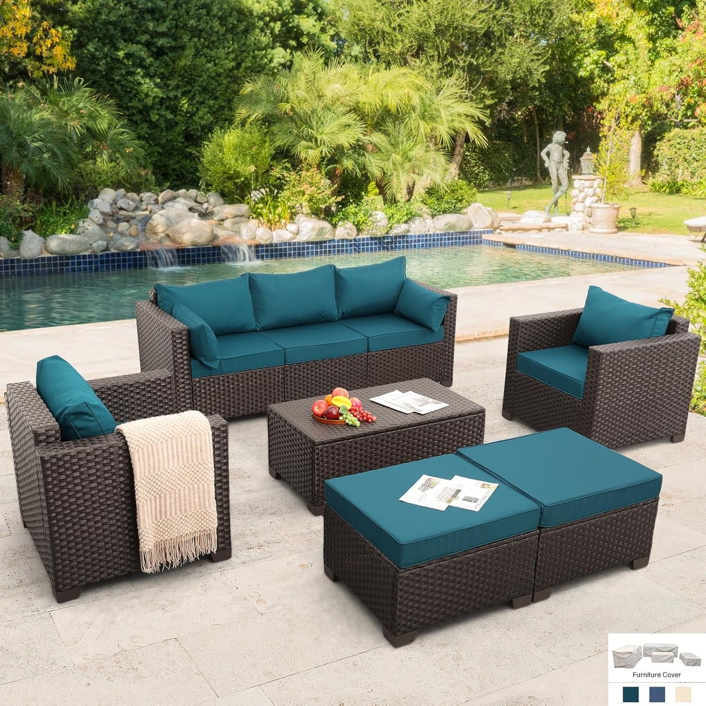 Patio Outdoor Furniture Conversation Sets 6 Pieces Wicker Sofa Set