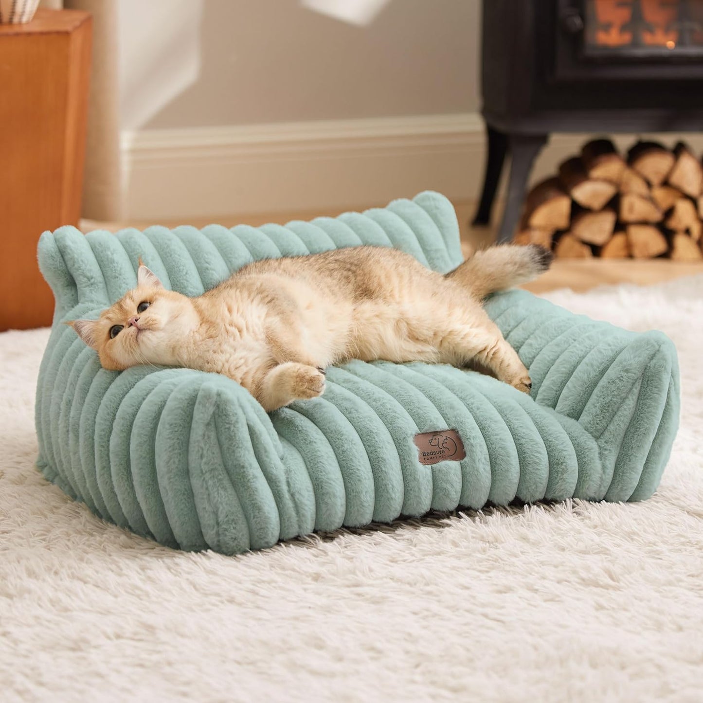 Bedsure Cute Cat Couch for Pets - Cozy Fluffy Pet Sofa