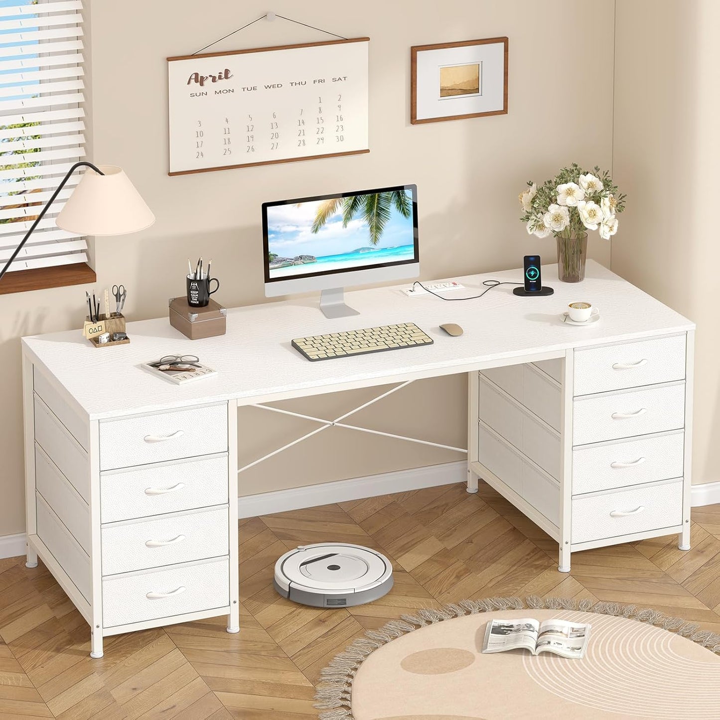 60 Inch Computer Desk with 8 Drawers for Home Office Setup
