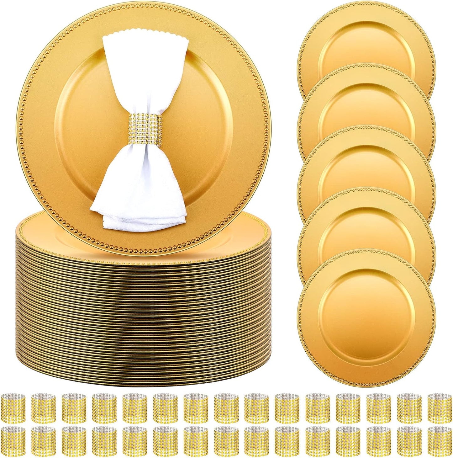 Gold Charger Plates Set 100 Pcs Elegant Table Setting