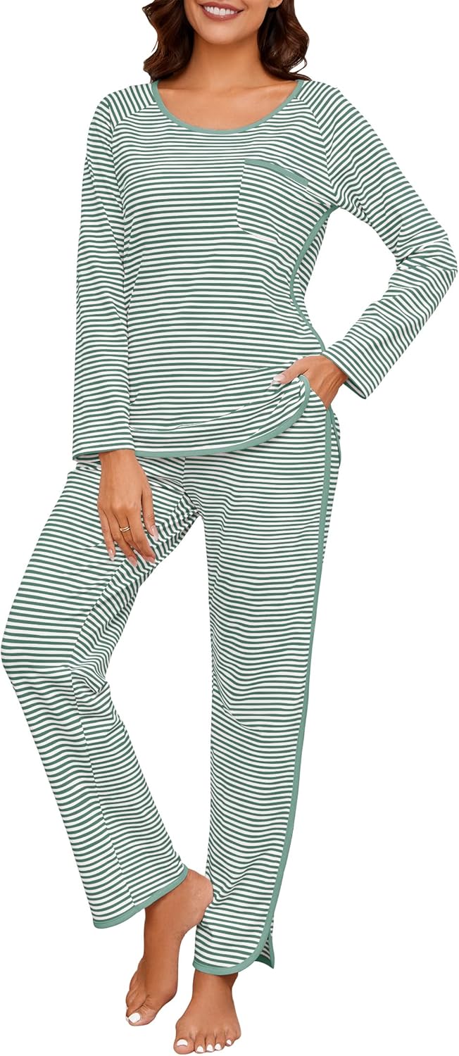 Womens Cotton Pajama Sets Stripe 2 Piece Lounge Set for Comfort