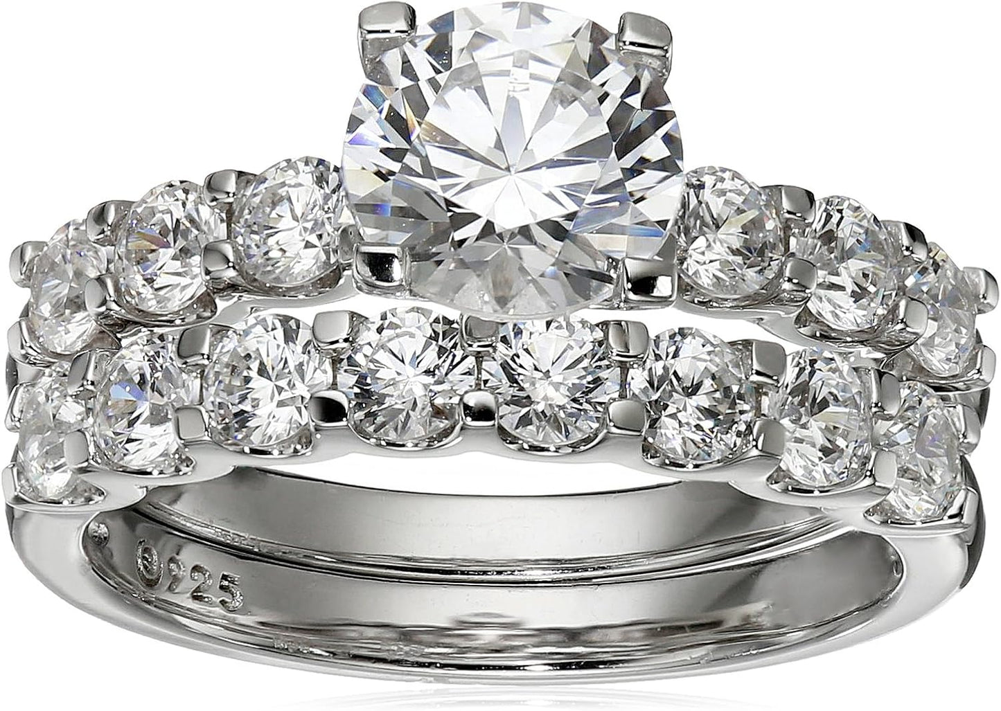 Elegant Platinum-Plated Sterling Silver Cubic Zirconia Ring Set
