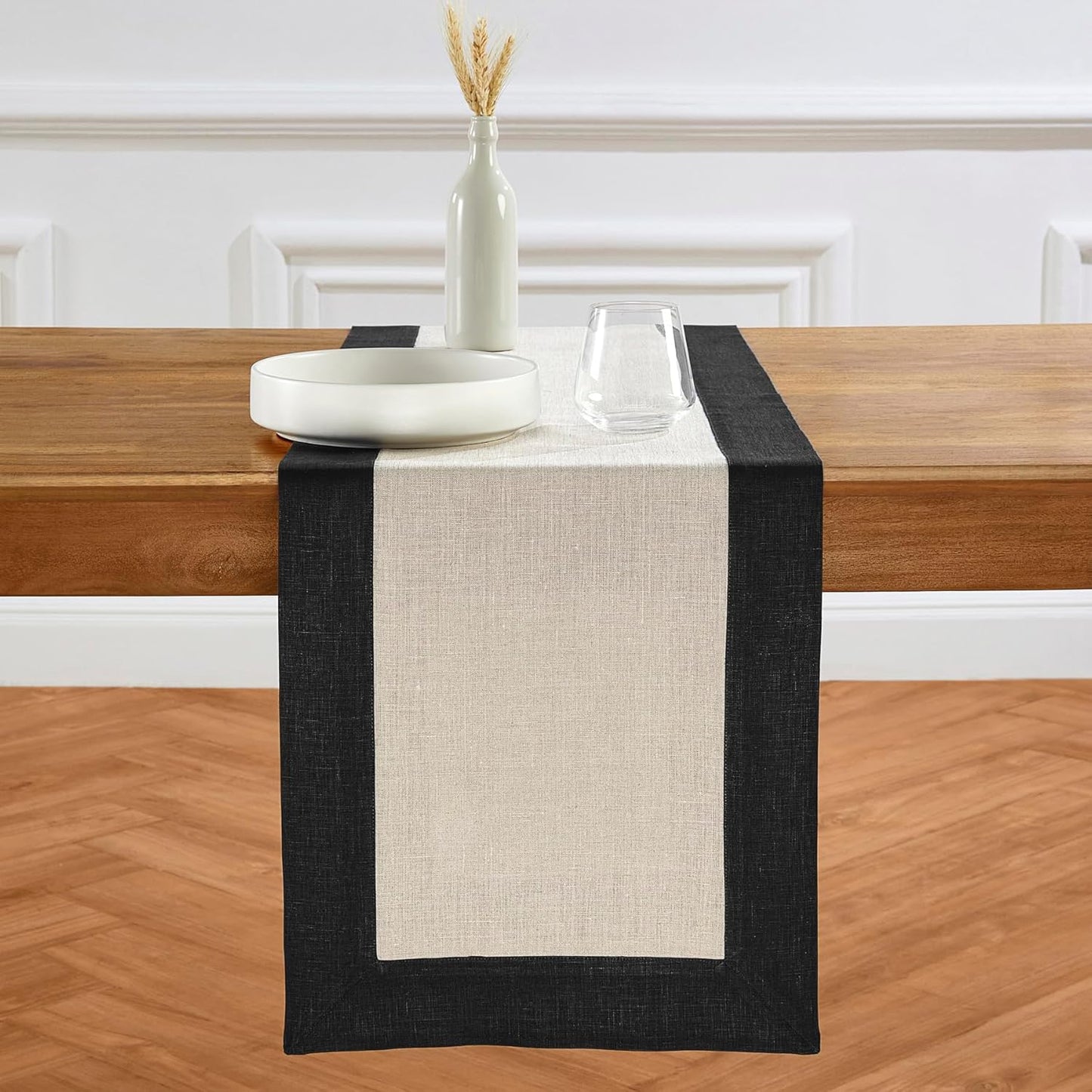 Solino Home Linen Table Runner - 100% Pure Linen Black